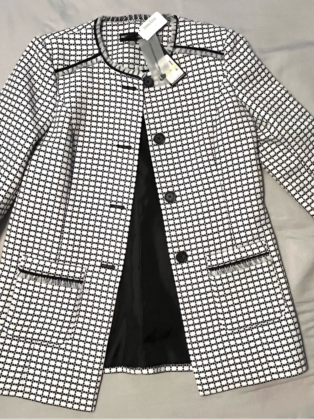 NWT Karl Lagerfeld Black and White Checked Collarless Blazer sz 4